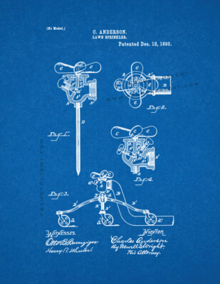 Lawn Sprinkler Patent Print Blueprint