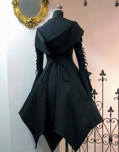Pre-owned Handmade Custom Made To Order Asymmetrical Hooded Mysterious Dark Jacket Plus 1x-10x L262 In Black