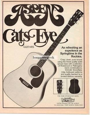 1978 Aspen Cats Eye Acoustic Guitar Vintage Ad