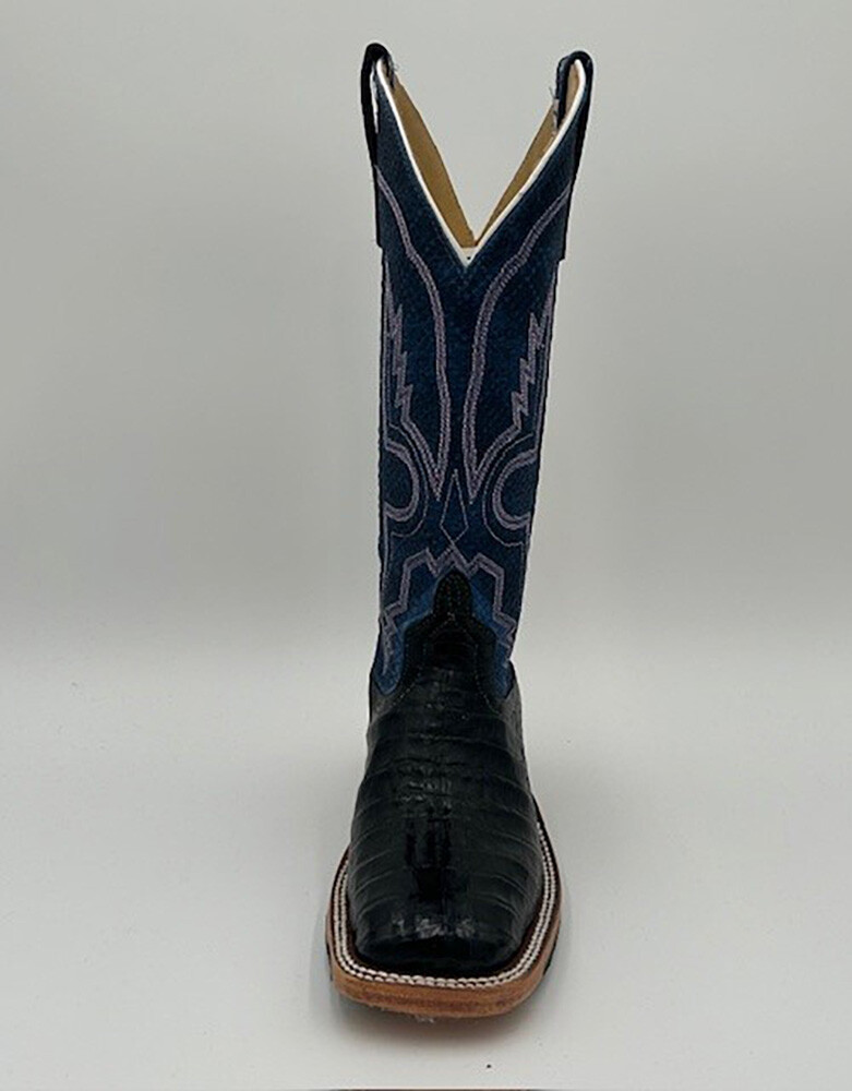 Pre-owned Macie Bean Anderson Bean Women`s Custom Exotic Caiman Belly Chex Boot 339486 In Black/blue
