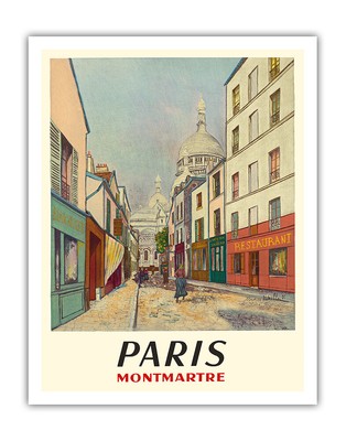 Paris - Butte Montmartre - Basilica of the Sacré-Cœur - Vintage Travel Poster