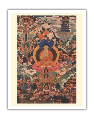 Buddha Shakyamuni - Wheel of Dharma Mudra - Vintage Tibetan Thangka Painting