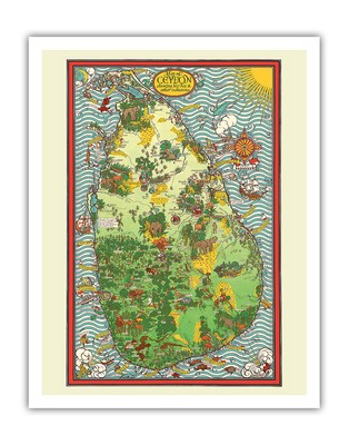 Ceylon (Sri Lanka) - Vintage Pictorial Map by Macdonald Gill 1933