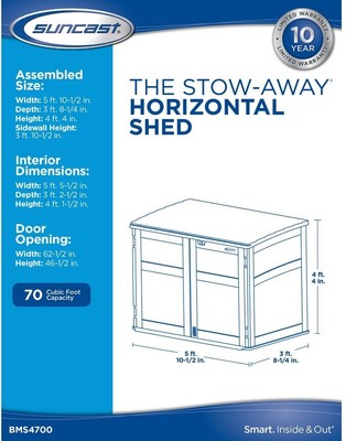 Suncast Stow-Away 3x8x 5x11 Resin Storage Shed Secure 3-Door Locking System