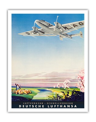 Fast Air Transport - Deutsche Lufthansa - Vintage Airline Travel Poster by Wendl