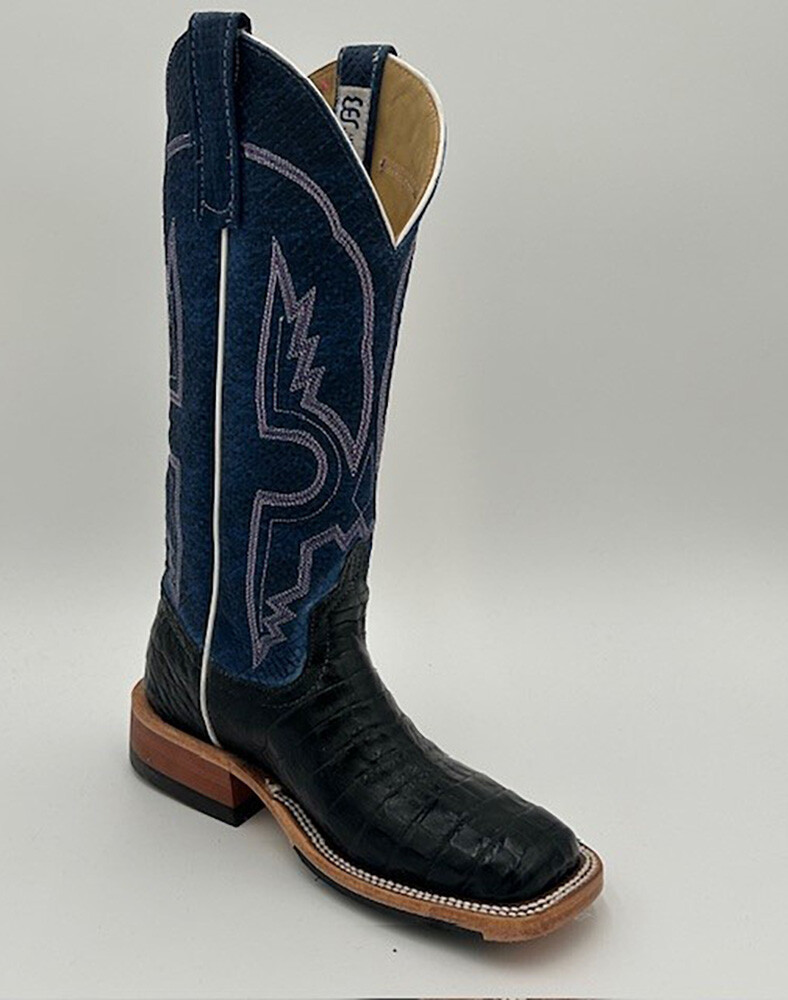 Pre-owned Macie Bean Anderson Bean Women`s Custom Exotic Caiman Belly Chex Boot 339486 In Black/blue