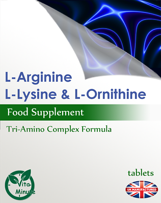 L-Lysine L-Ornithine L-Arginine - 30/60/90/120/180 Tablets, Tri-Amino Complex UK