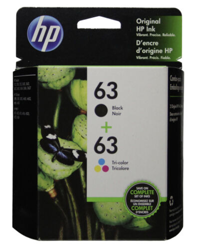HP #63 Combo Ink Cartridges 63 Black & Color NEW GENUINE