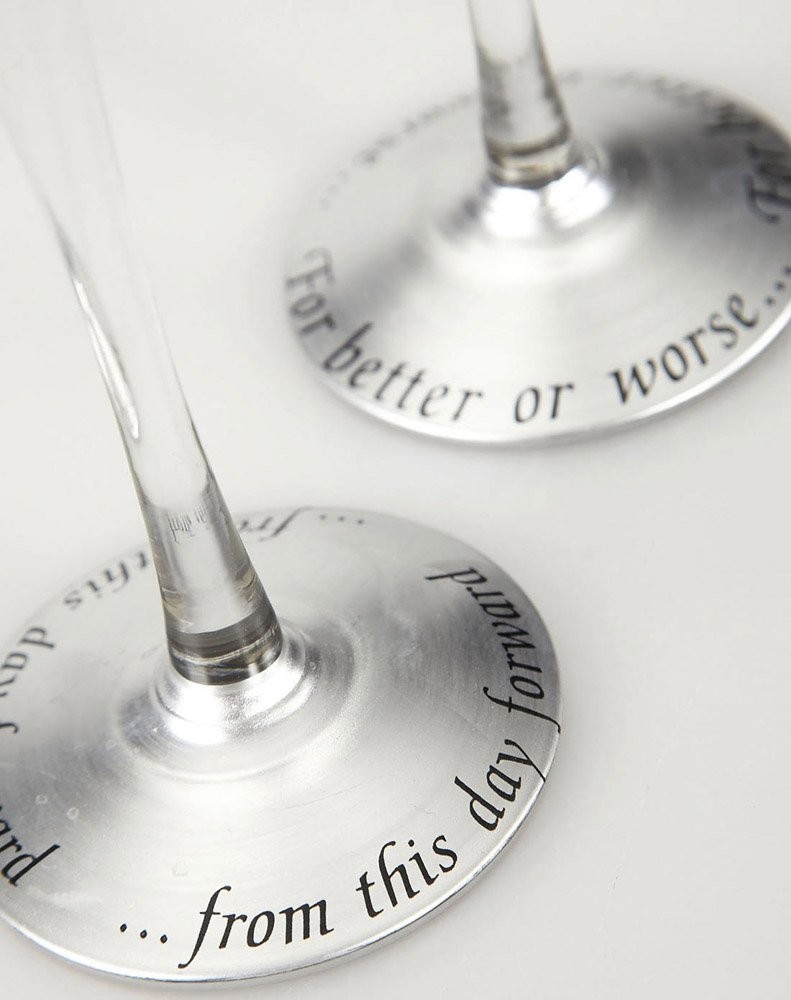 Glass Champagne Flutes 2 Wedding Toasting Glasses Bride Groom Glassware Decor