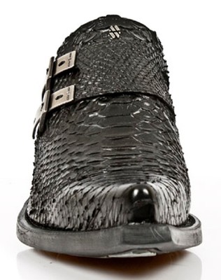 Pre-owned New Rock Rock 7934-s2 Embossed Python Black Leather Buckle West Steel Heel Shoes Boot