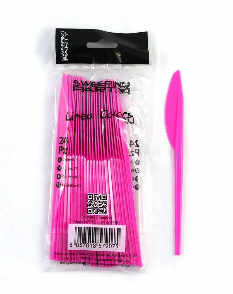 Confezione 24 Pezzi Coltelli In Plastica Colore Rosa Feste Compleanni Party dfh