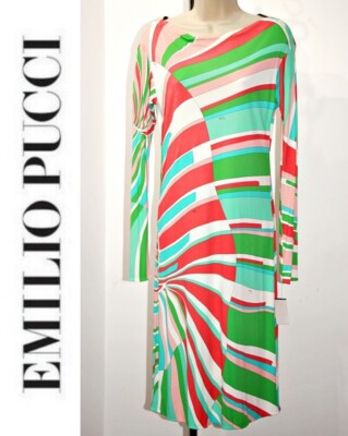 Emilio Pucci Shell Print Sheath Long Sleeves Dress NO BELT sz US 12/ IT 46 $1025