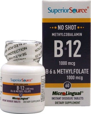 Superior Source No Shot Метилкобаламин B12, 1000 мкг / B6 2 мг / метилфолат