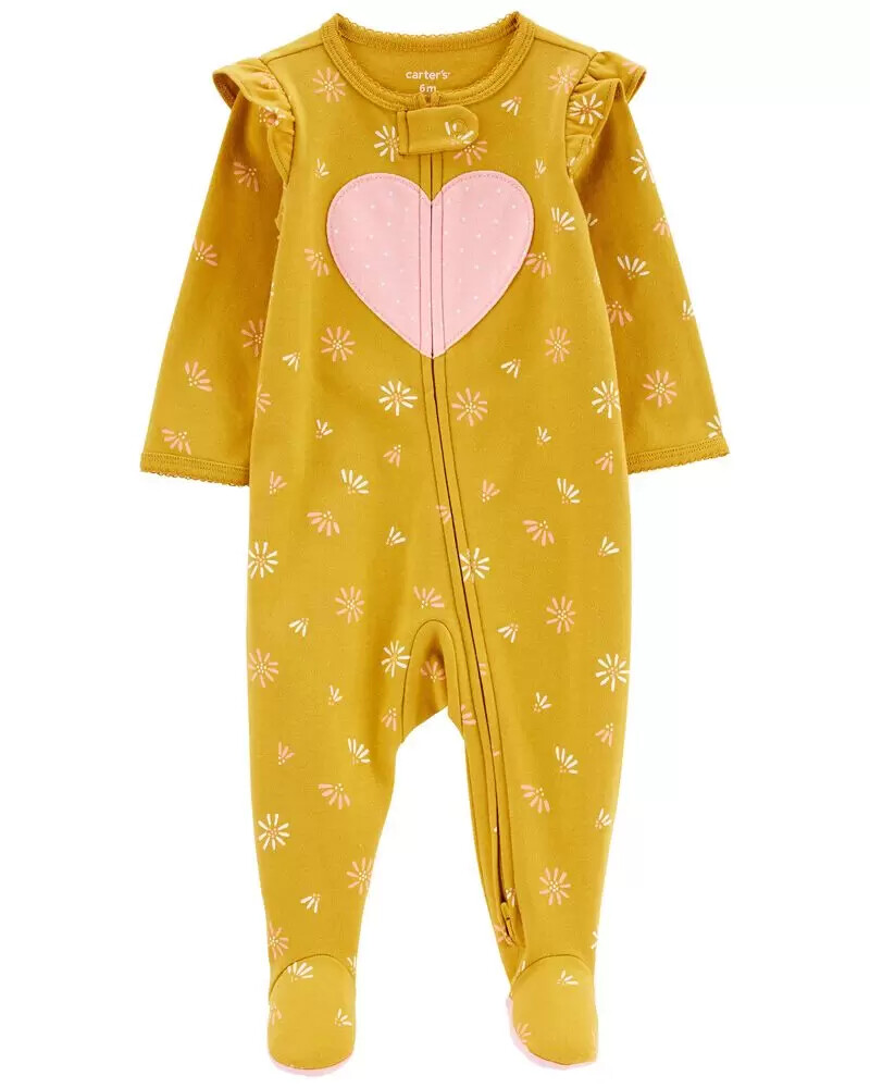 

ХЛОПКОВАЯ ПИЖАМА CARTERS BABY GIRL 1 ШТ. С АППЛИКАЦИЯМИ В СЕРДЦЕ 6 М, Yellow mustard;multicolor