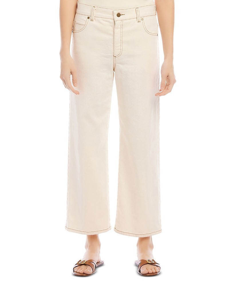 Karen Kane Cropped Wide Leg Jeans Women's 16 Natural 5 Pockets Zip/Button - Picture 1 of 16