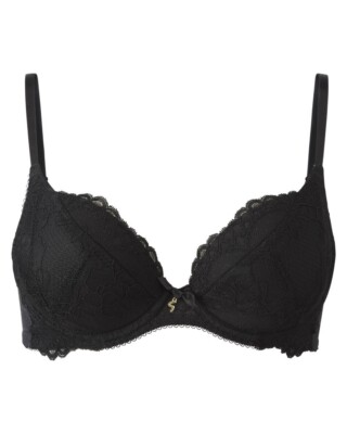 SUPERBOOST LACE PADDED PLUNGE BRA - BLACK UK 34B RRP £44 LN132 YY 07