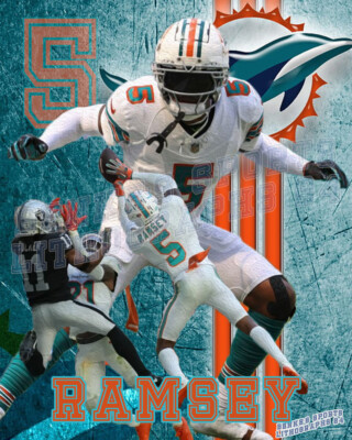 Miami Dolphins  Lithograph print of Jalen Ramsey 2024