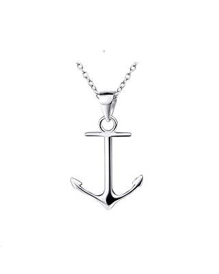 Platinum Plated Sterling Silver Anchor Pendant Necklace w/ 16" Adjustable Chain