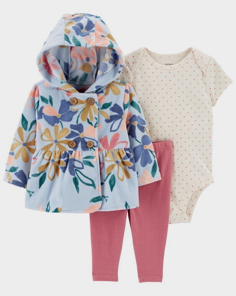 

КУРТКА С КАПЮШОНОМ CARTERS BABY GIRL, 3 предмета, БОДИ, РОЗОВЫЕ БРЮКИ, НАБОР 3M, НАРЯД 3M, Blue pink multicolor