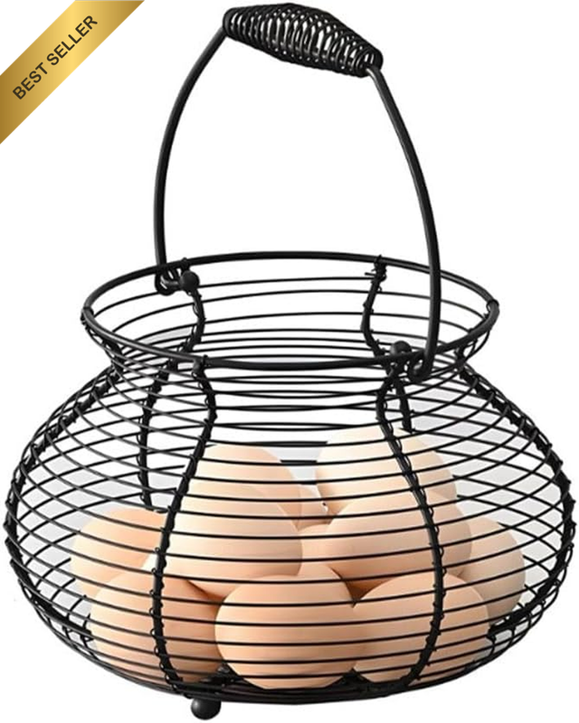 Rustic Farmhouse Wire Egg Basket – Vintage Metal Egg Holder with Handle for Coll