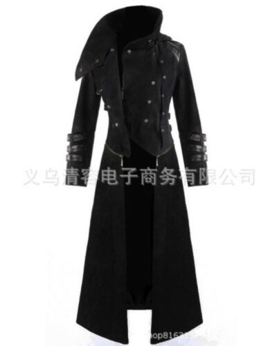 Men's Steampunk Military Trench Coat Hooded Jacket Long Men's Steampunk Military Trench Coat Hooded Jacket Long