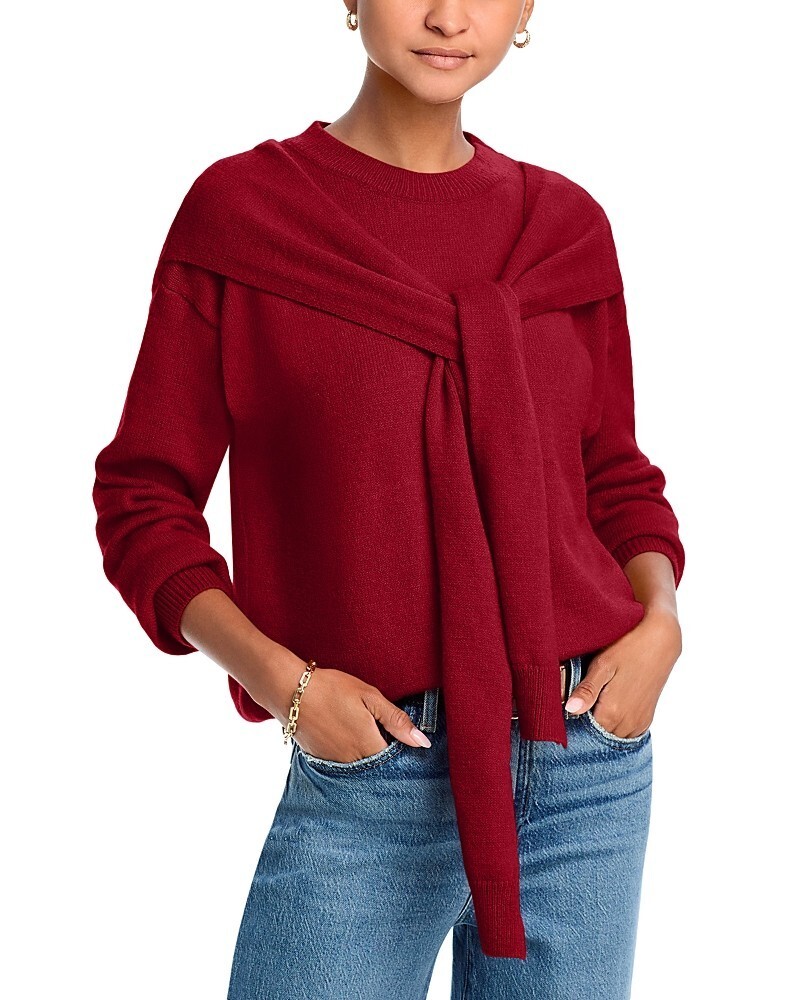 Line & Dot Double Layer Sweater Women's S Red Round Neck Long Sleeve Pullover - Picture 1 of 20
