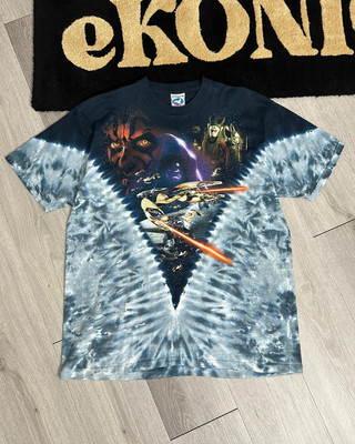 Vintage Star Wars Episode 1 The Phantom Menace Liquid Blue Tie-Dye T-Shirt - XL