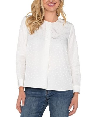 Liverpool Los Angeles Popover Woven Blouse Women's L Porcelain Dot Long Sleeve