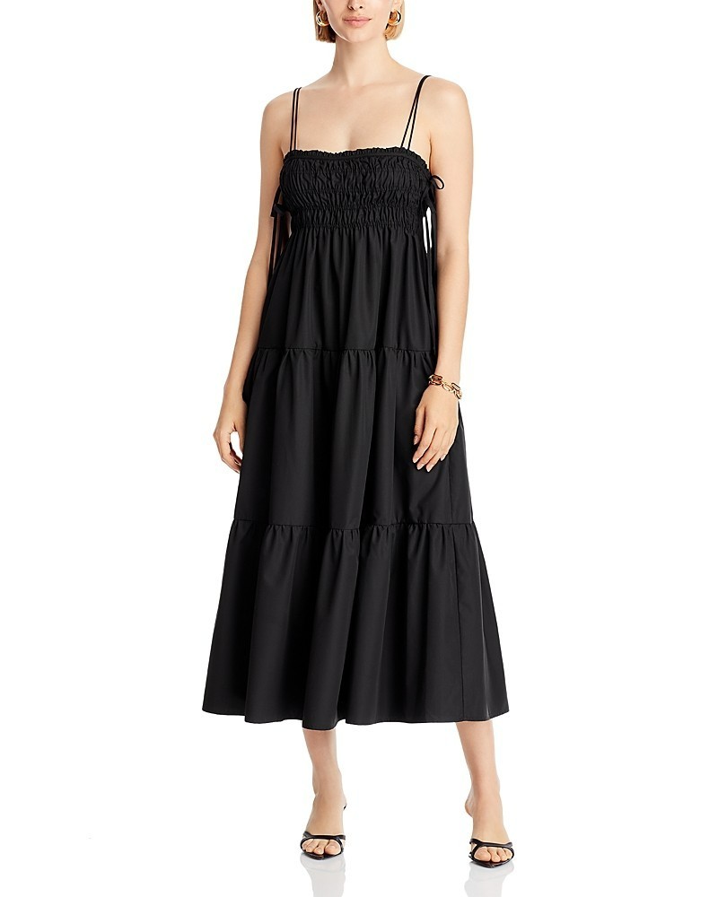 AQUA Side Tie Midi Dress Women's XXL Black Solid Square Neck Sleeveless Pullover - Picture 1 of 15