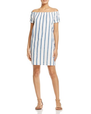 Vero Moda Stripe Off-The-Shoulder Dress Snow White Size L Style 10174207 J