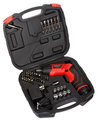 45-Pc LED Rechargeable Pivoting Cordless Screwdriver Set in Red [ID 3487051]