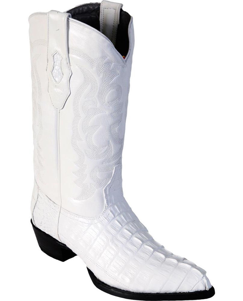 Pre-owned Los Altos Boots Los Altos Men White Genuine Crocodile Caiman Tail Western Cowboy J-toe Boot Ee