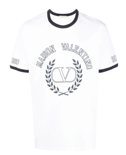 Pre-owned Valentino Men Garavani Printed Logo Short Sleeve Crew Neck White Cotton T-shirt