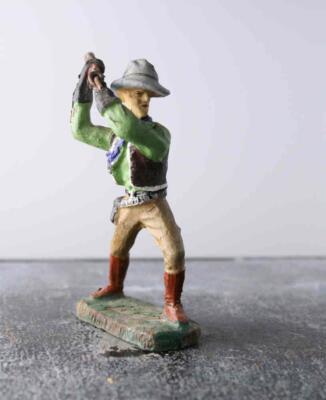COMPOSITION ELASTOLIN WW Wild West Cowboy Clubbing Rifle Green Top  ~7cm U