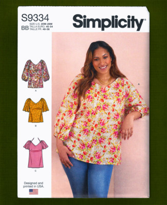 Pullover Tops or Tunics Sewing Pattern-NEW (Plus Sizes 20W-28W) Simplicity 9334