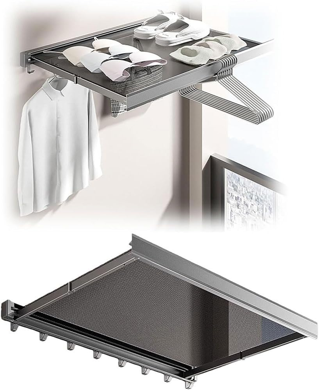 Wall Mounted Drying Rack, Foldable No Drill Retractable Clothes Towel Racks with