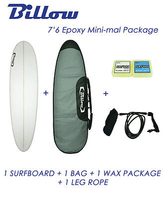 NEW Billow 7'6'' Epoxy Mini-mal Surfboard Matte Finish Package with 3xFCS fins