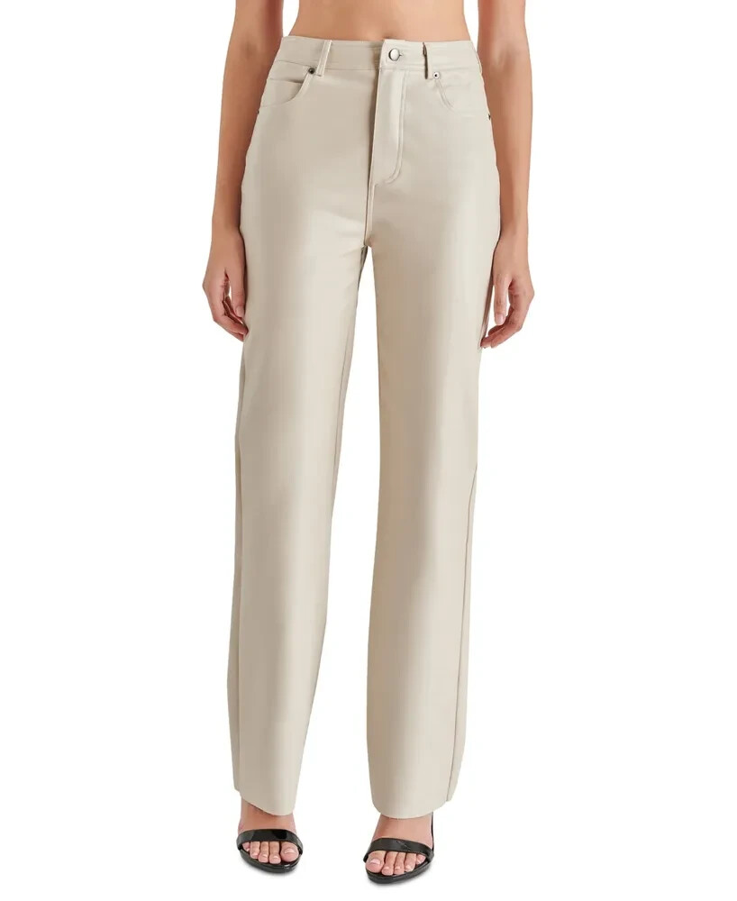 Steve Madden Loren High-Rise Faux-Leather Pants Women's 28 Bone Button Zipped - Picture 1 of 18