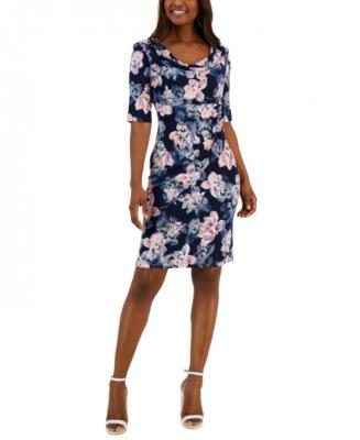 New $69 Connected Apparel  Women's Knee Length Short Sleeve  Sheath Dress A6058
