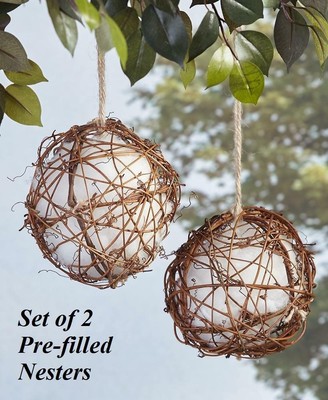 2-PC All Natural Rattan & Cotton Pre-Filled Hummingbird Nesting Balls 5-1/2