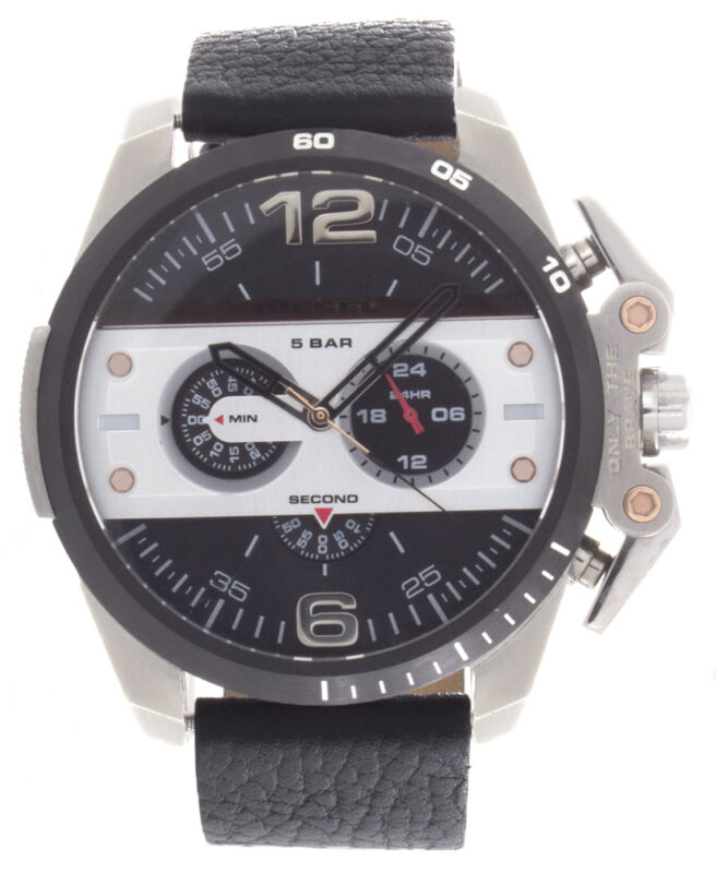 Diesel Dz4361 Black/Silver Dial Black Leather Strap Men'S Quartz Watch 51mm