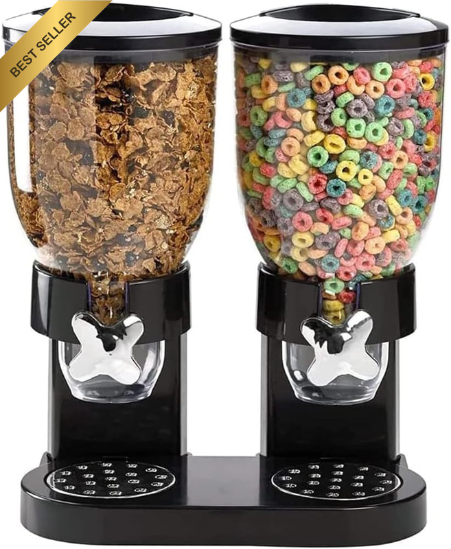 Double Bucket Cereal Dispenser – Dual Control Dry Food Dispenser for Cereals, Sn