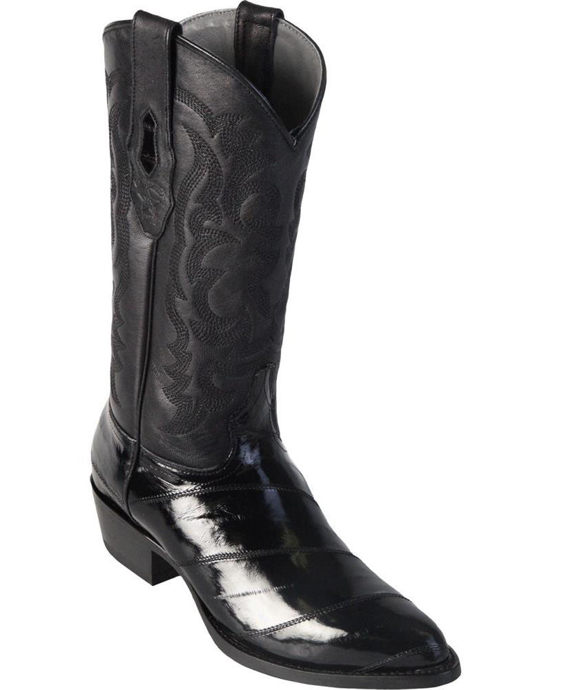 Pre-owned Los Altos Boots Los Altos Men Black Genuine Eel Round Toe Western Cowboy Boot D Width
