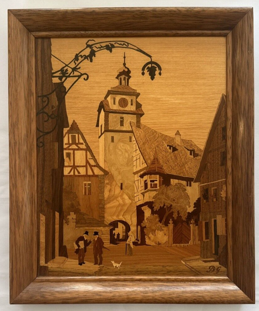 Buchschmid Gretaux Marquetry Wood Inlay Panel Art Rothenburg