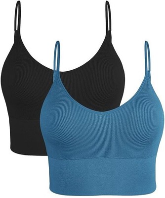 2x Lithing Women’s Sports Bra Seamless Padded Wirefree Yoga Crop Top XL Black...