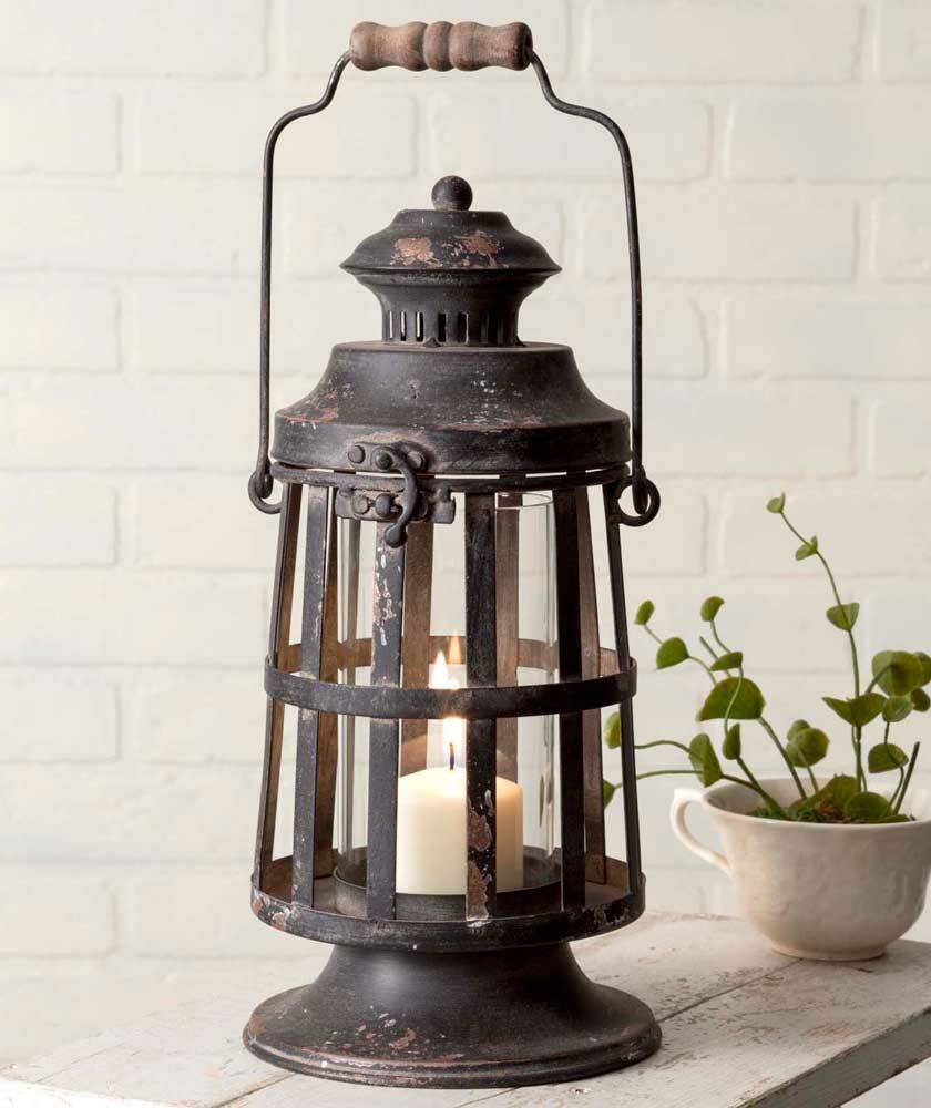 Primitive CURTIS ISLAND LANTERN Candle Holder Distressed Metal Farmhouse Rustic