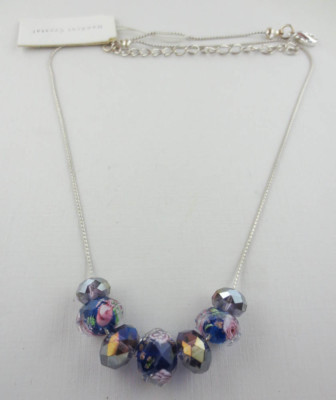 PREMIER QUALITY Blue/Pink Lampwork Silver Glass Bead Design Choker Necklace P10