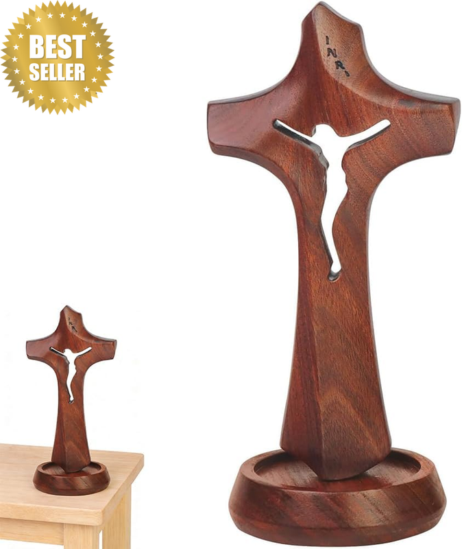 Wooden Crucifix Cross Hand Carved Jesus Tabletop Christian Decor | Hand Carved W