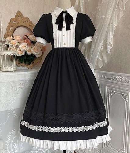 Pre-owned Handmade Custom Made To Order Victorian Black/white Ruffle Lolita Dress Plus 1x-10x L949