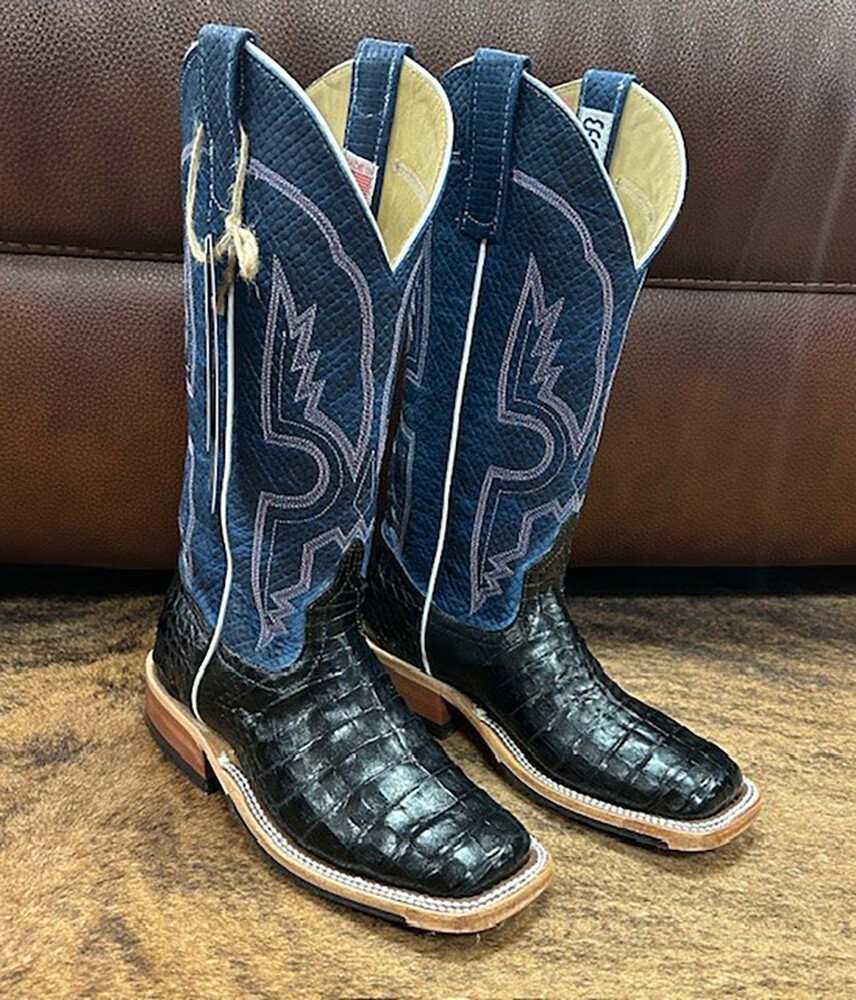 Pre-owned Macie Bean Anderson Bean Women`s Custom Exotic Caiman Belly Chex Boot 339486 In Black/blue